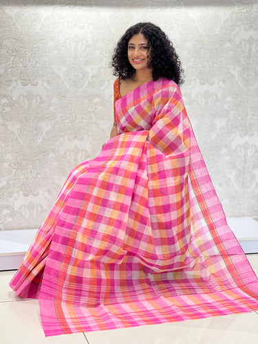 Check Patterned Cotton Saree | RP461