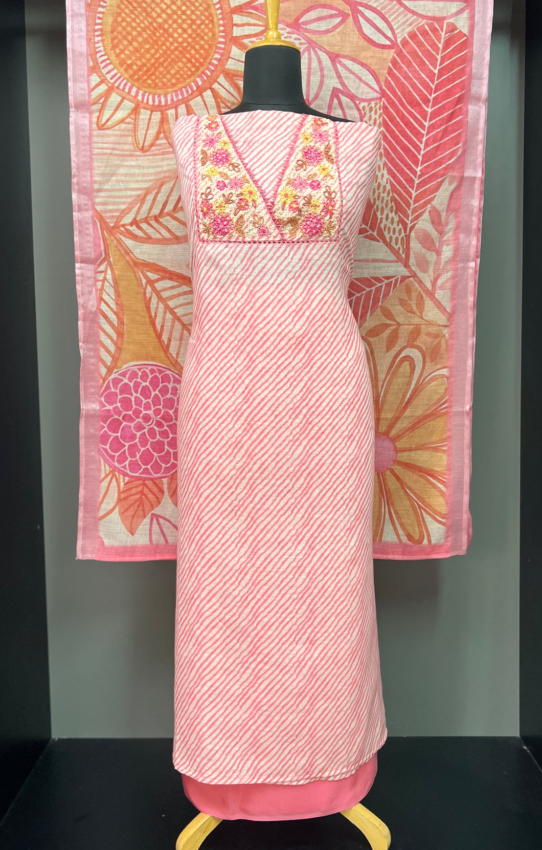 Bhagalpuri Linen Yoke Hand Embroidery Salwar Set | BLD1026