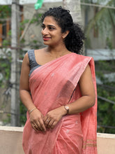 Silver Zari Geometrical Buta Design Silk Linen Saree | SK250