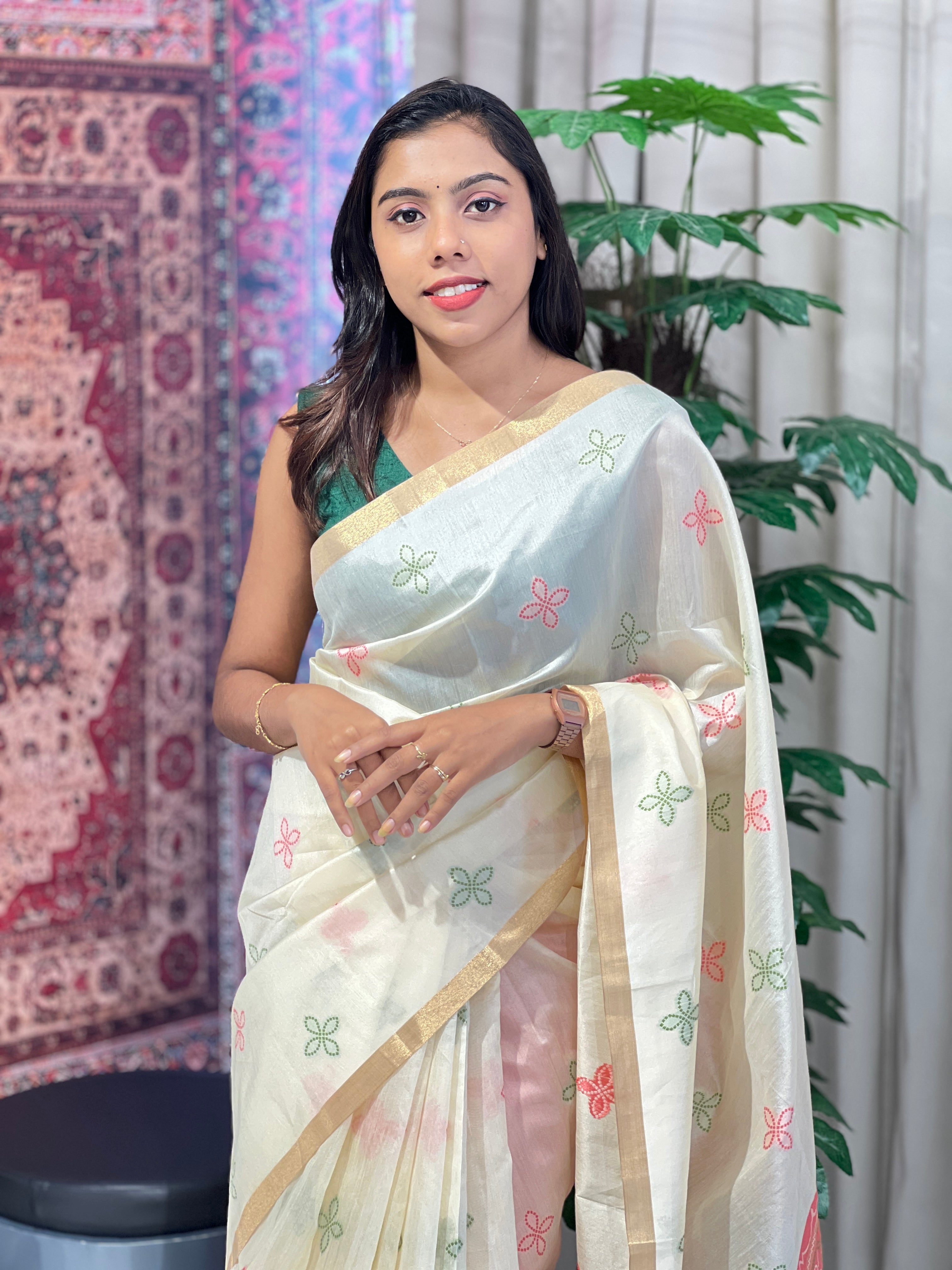 Floral Embroidery Detailed Chanderi Finish Saree | SSN240