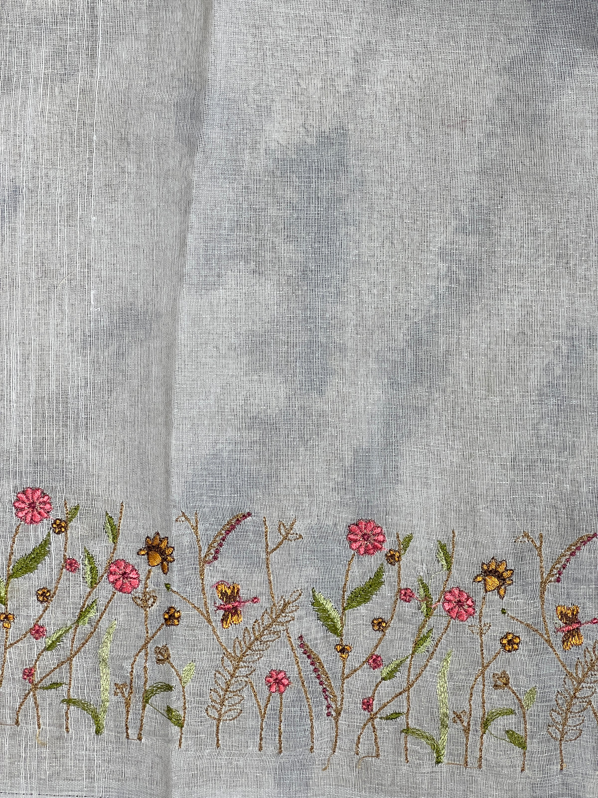 Floral Machine Embroidery Semi Linen Saree | RP842
