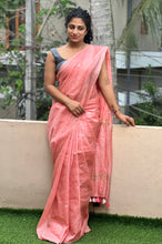 Silver Zari Geometrical Buta Design Silk Linen Saree | SK250