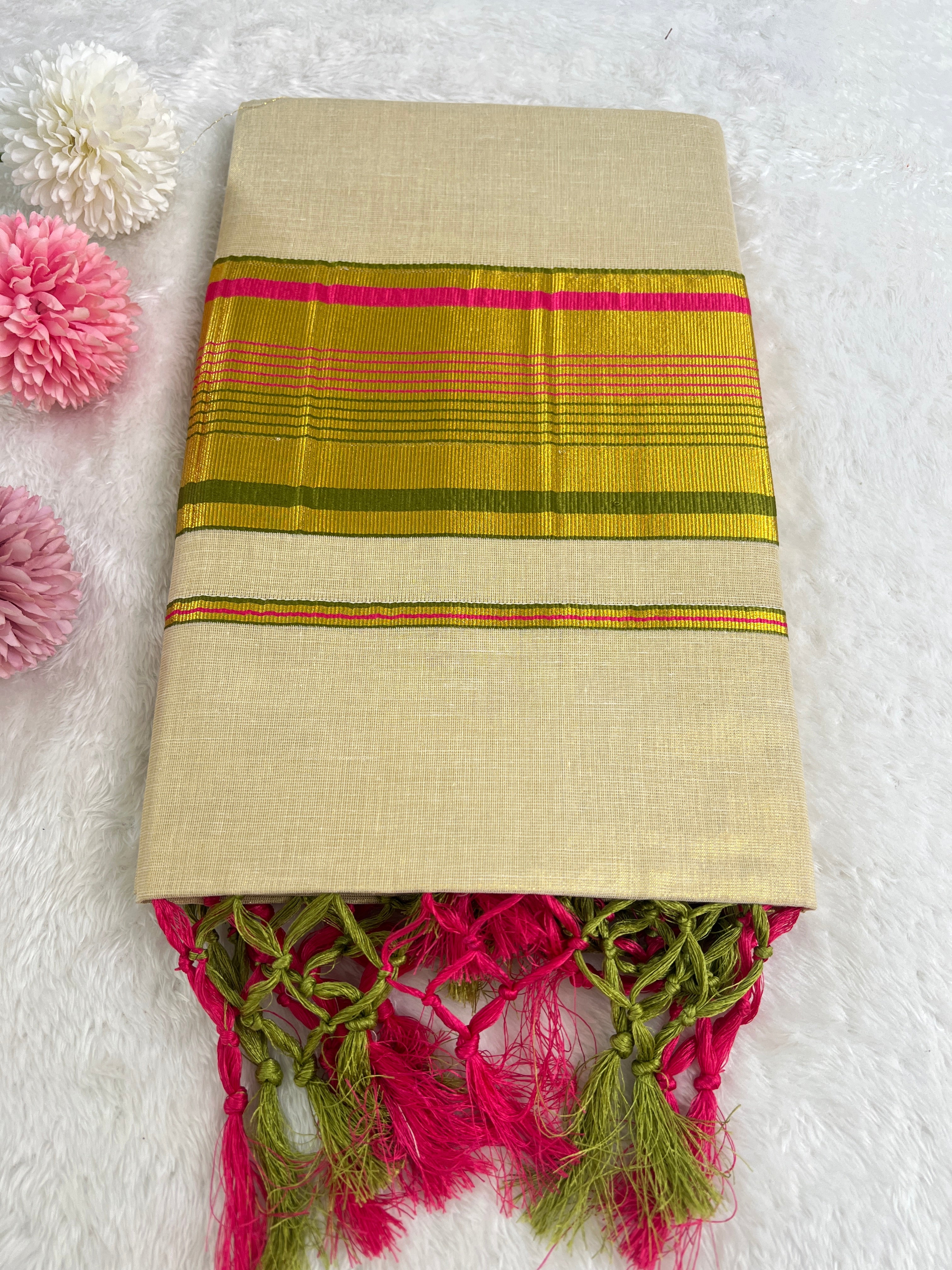 Stripe Border Pattern Tissue  Saree | GAT476