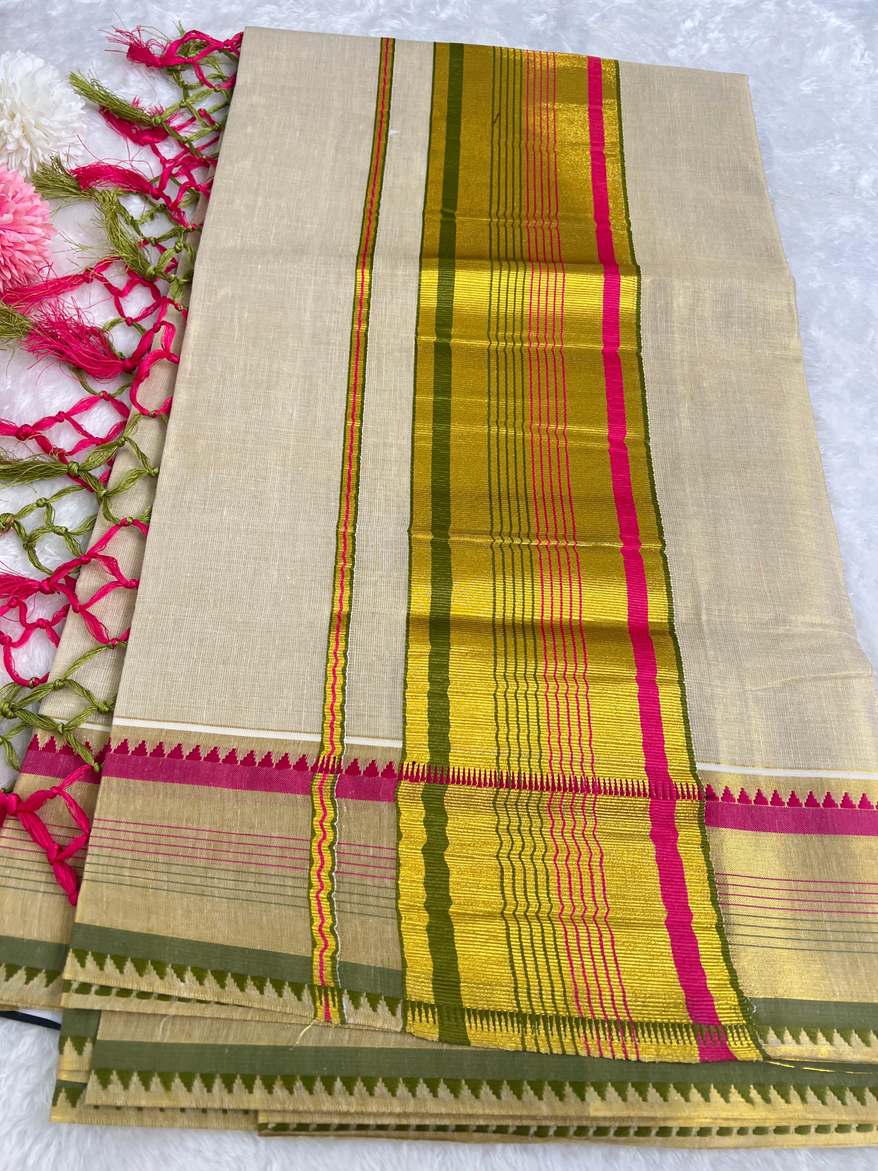 Stripe Border Pattern Tissue  Saree | GAT476