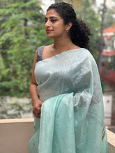 Silver Zari Geometrical Buta Design Silk Linen Saree | SK250