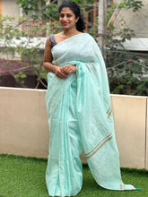 Silver Zari Geometrical Buta Design Silk Linen Saree | SK250