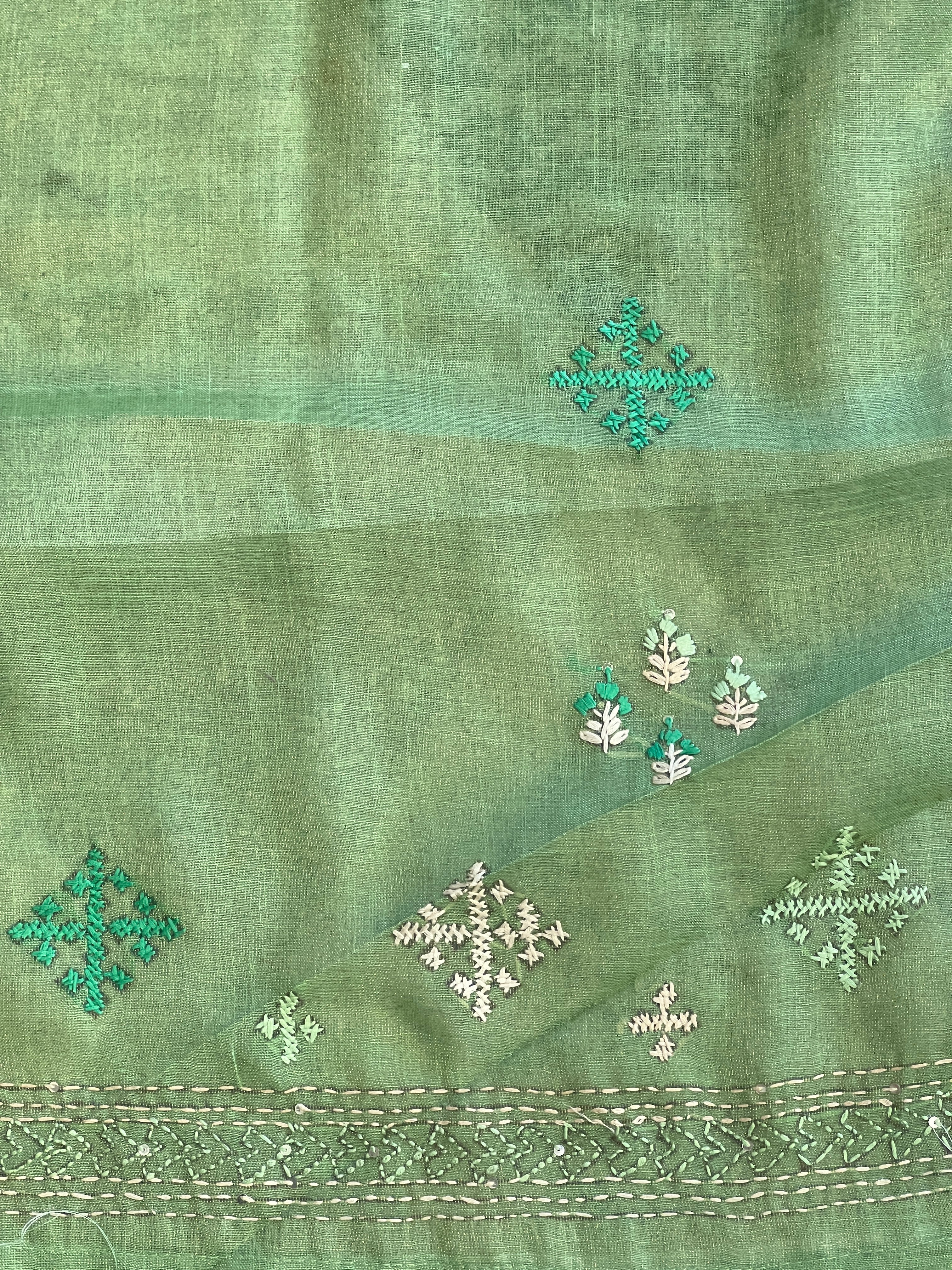 Floral Print & Hand Embroidery Detailed Tissue Linen Saree | BLD1931