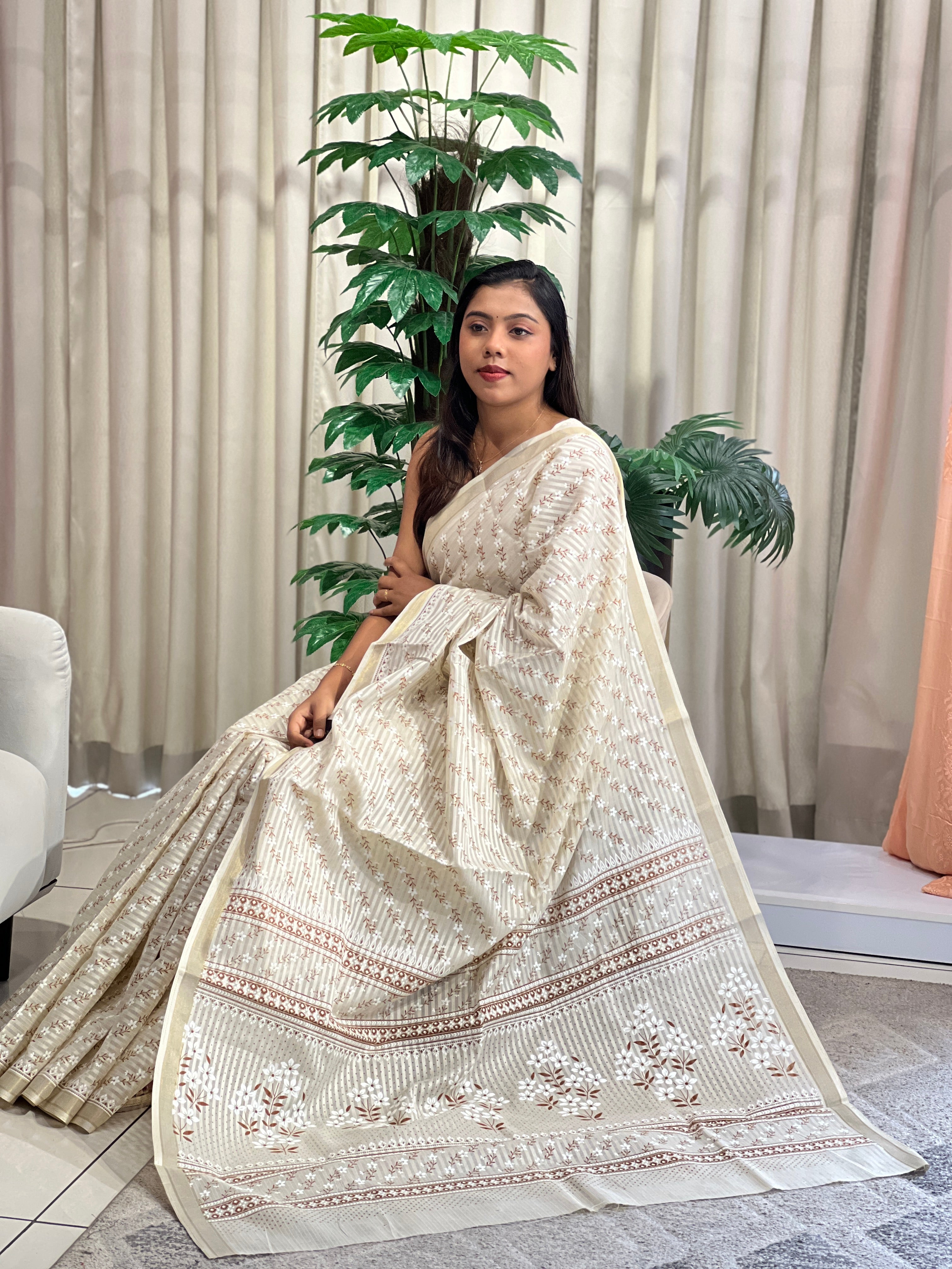 Lehar Print Pattern Cotton Saree | VDA205