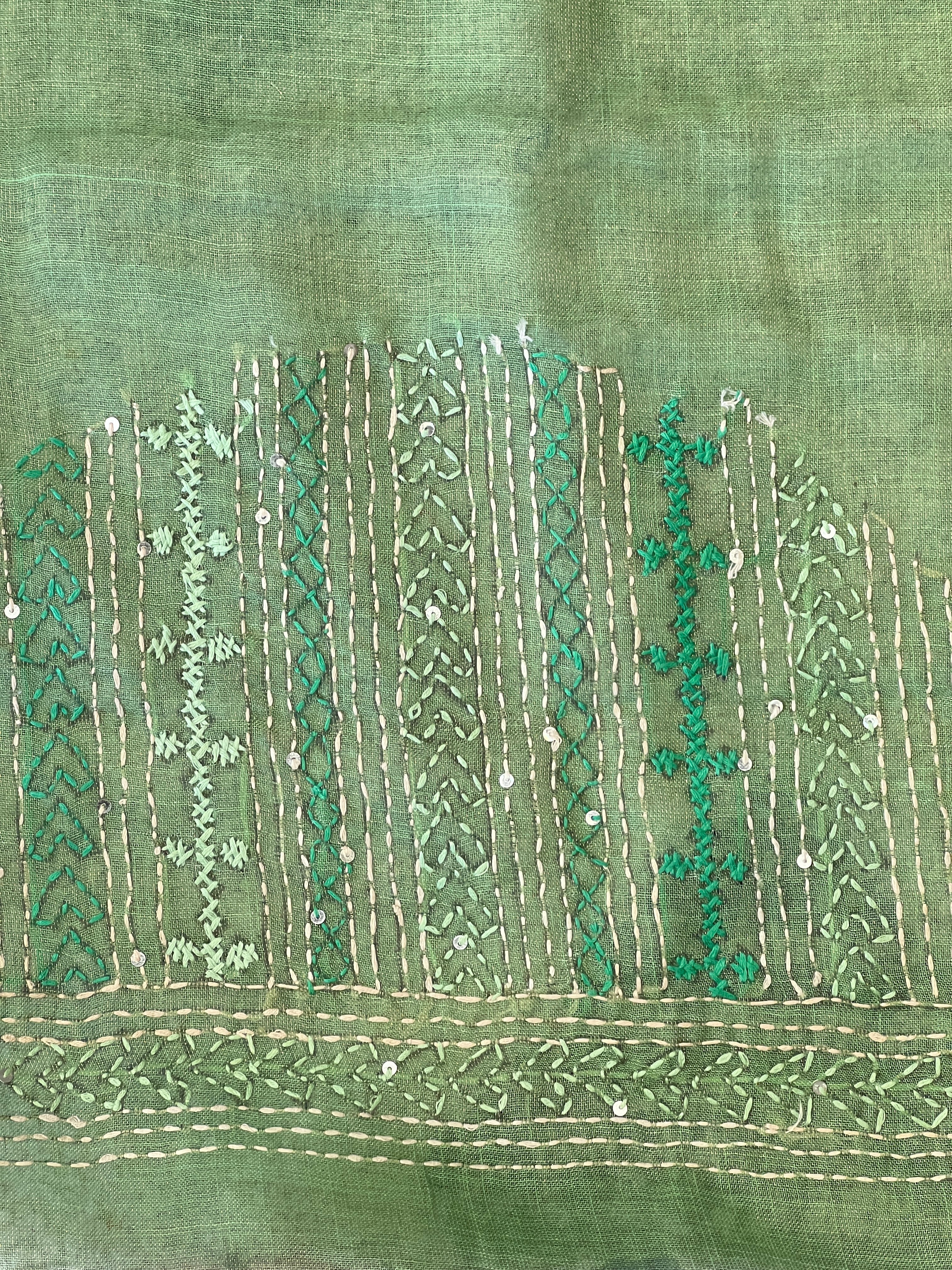 Floral Print & Hand Embroidery Detailed Tissue Linen Saree | BLD1931