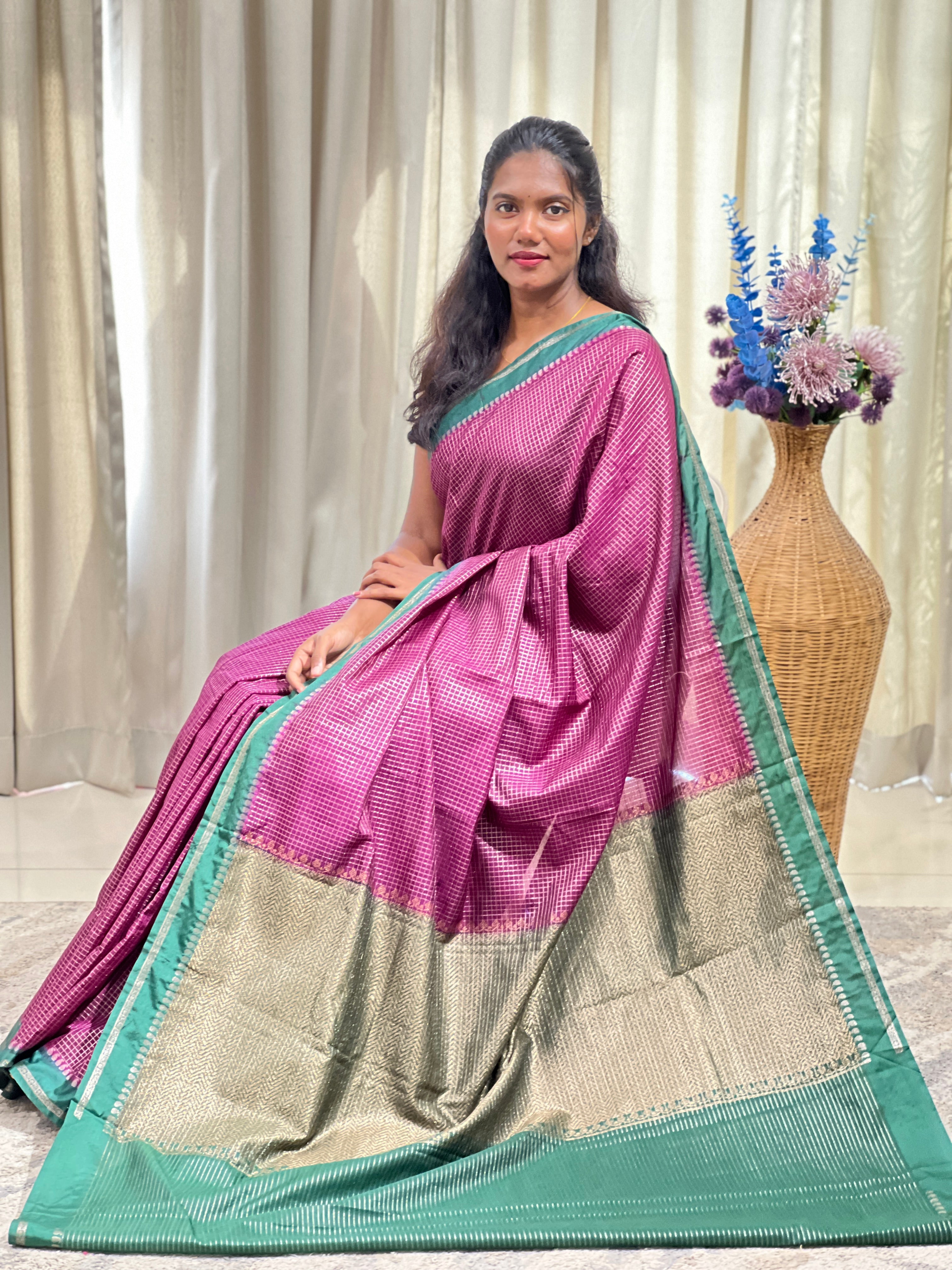 Check Pattern Semi Silk Saree | ZSS573