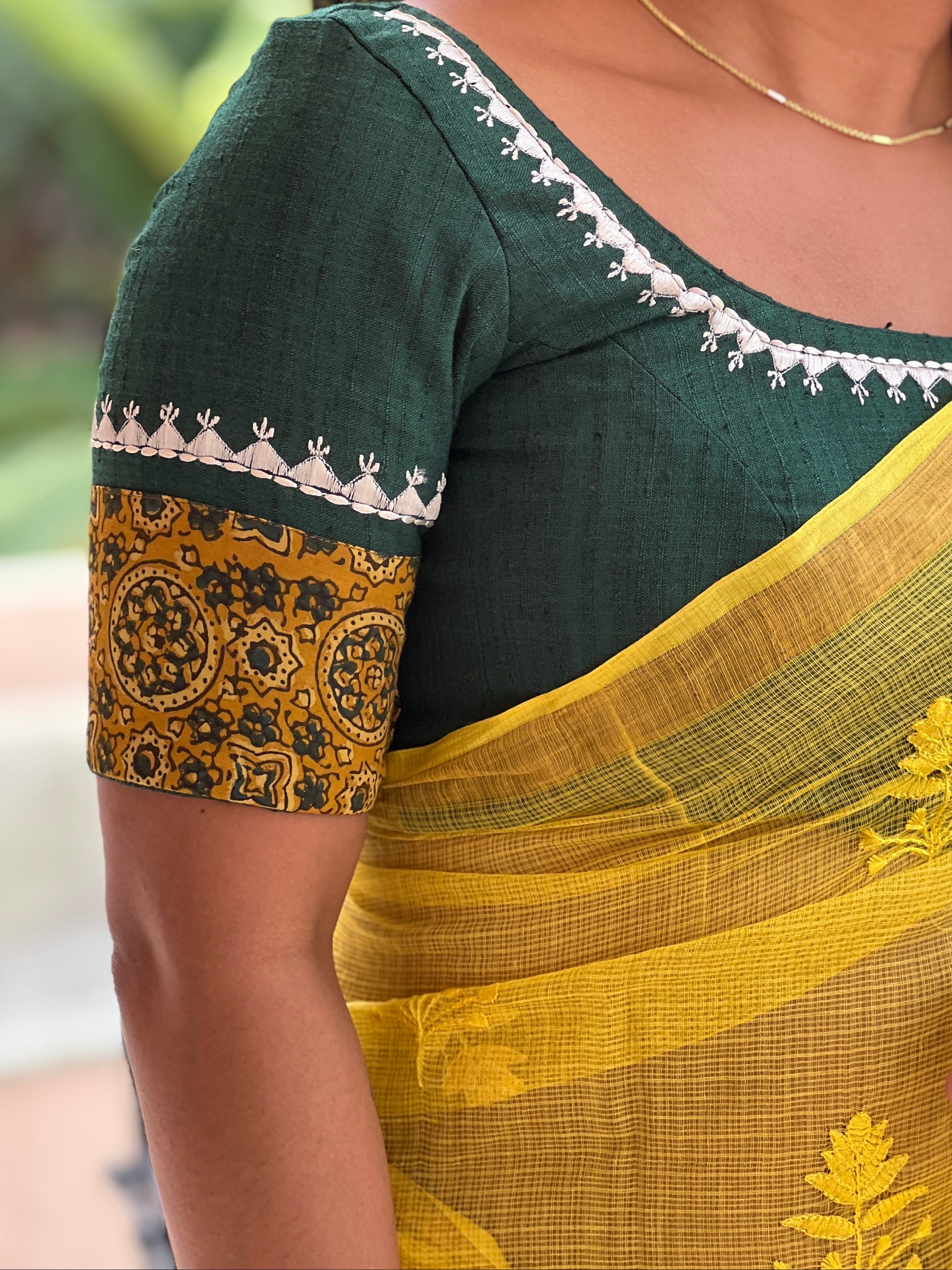 Machine Embroidery Raw Cotton Blouse Material | BM127