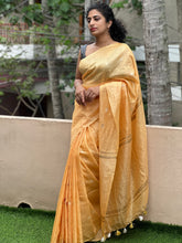 Silver Zari Geometrical Buta Design Silk Linen Saree | SK250