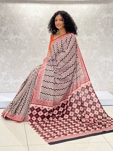 Hand Block Printed Mul Cotton Saree | JKL319