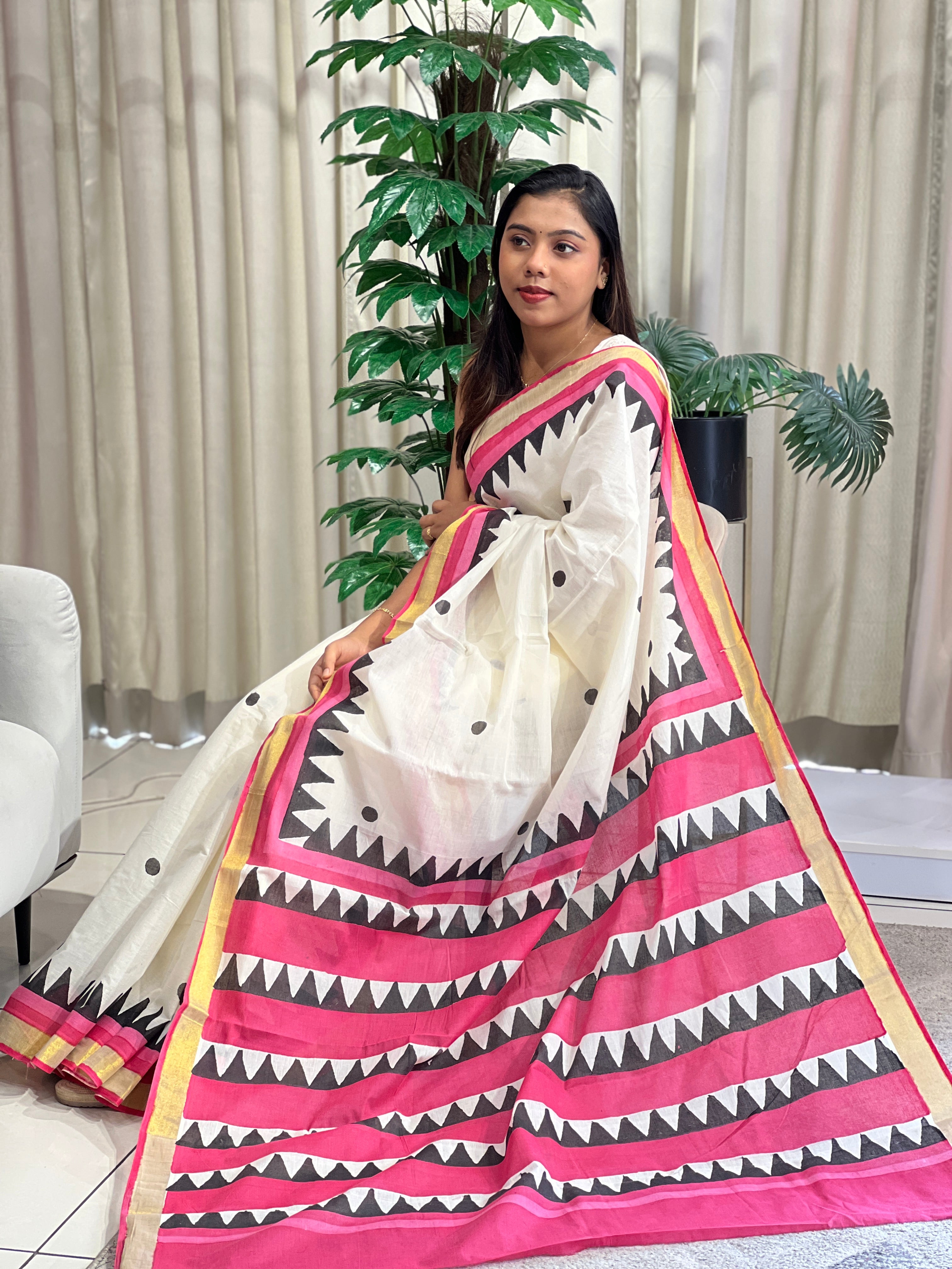 Temple Border Pattern Kerala Cotton Saree | JSC328