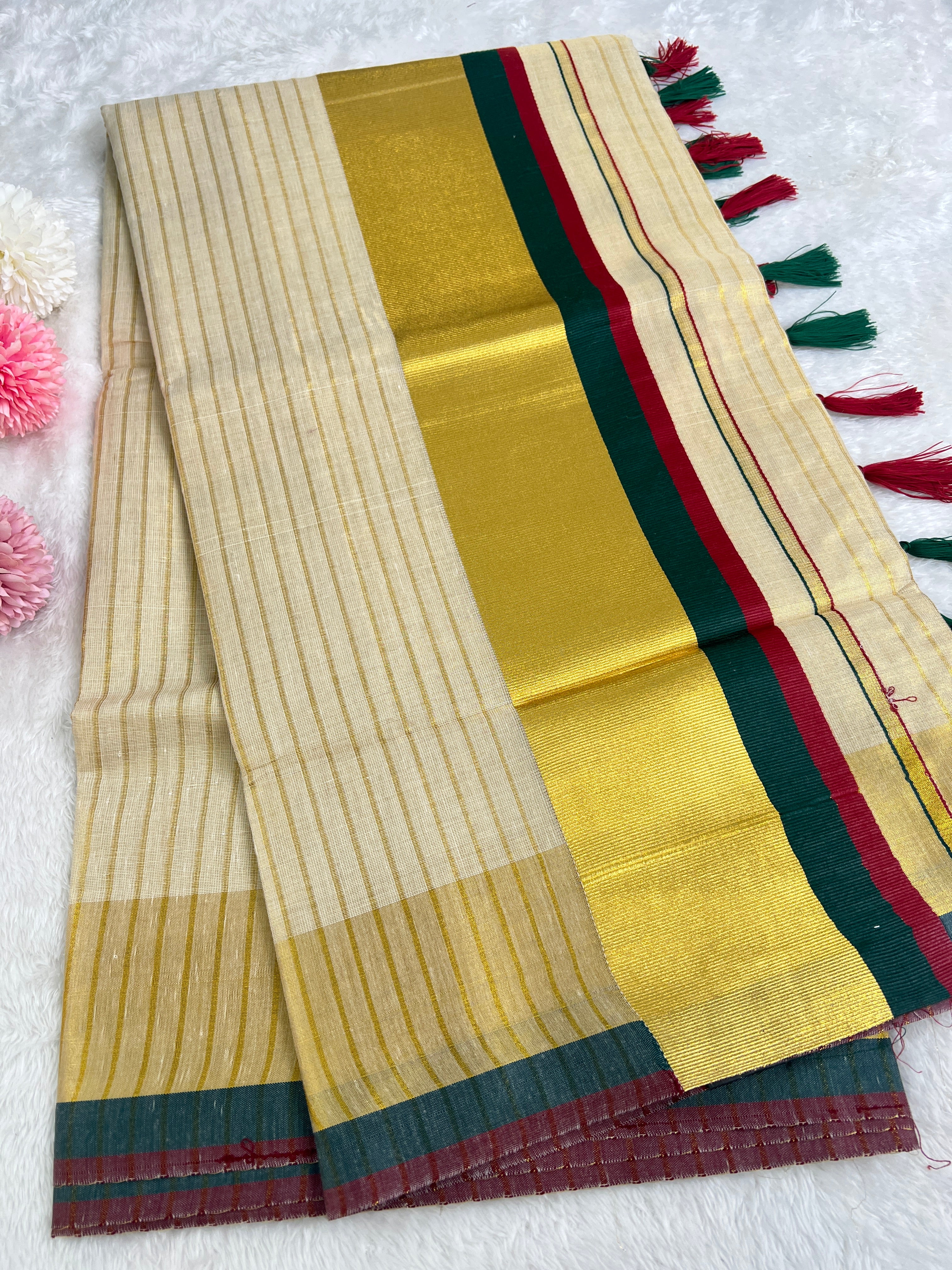 Double Border Pattern Tissue  Saree |GAT462