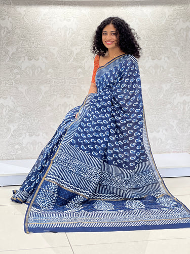 Block Printed Chanderi Saree | JKL353