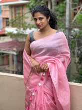 Silver Zari Geometrical Buta Design Silk Linen Saree | SK250