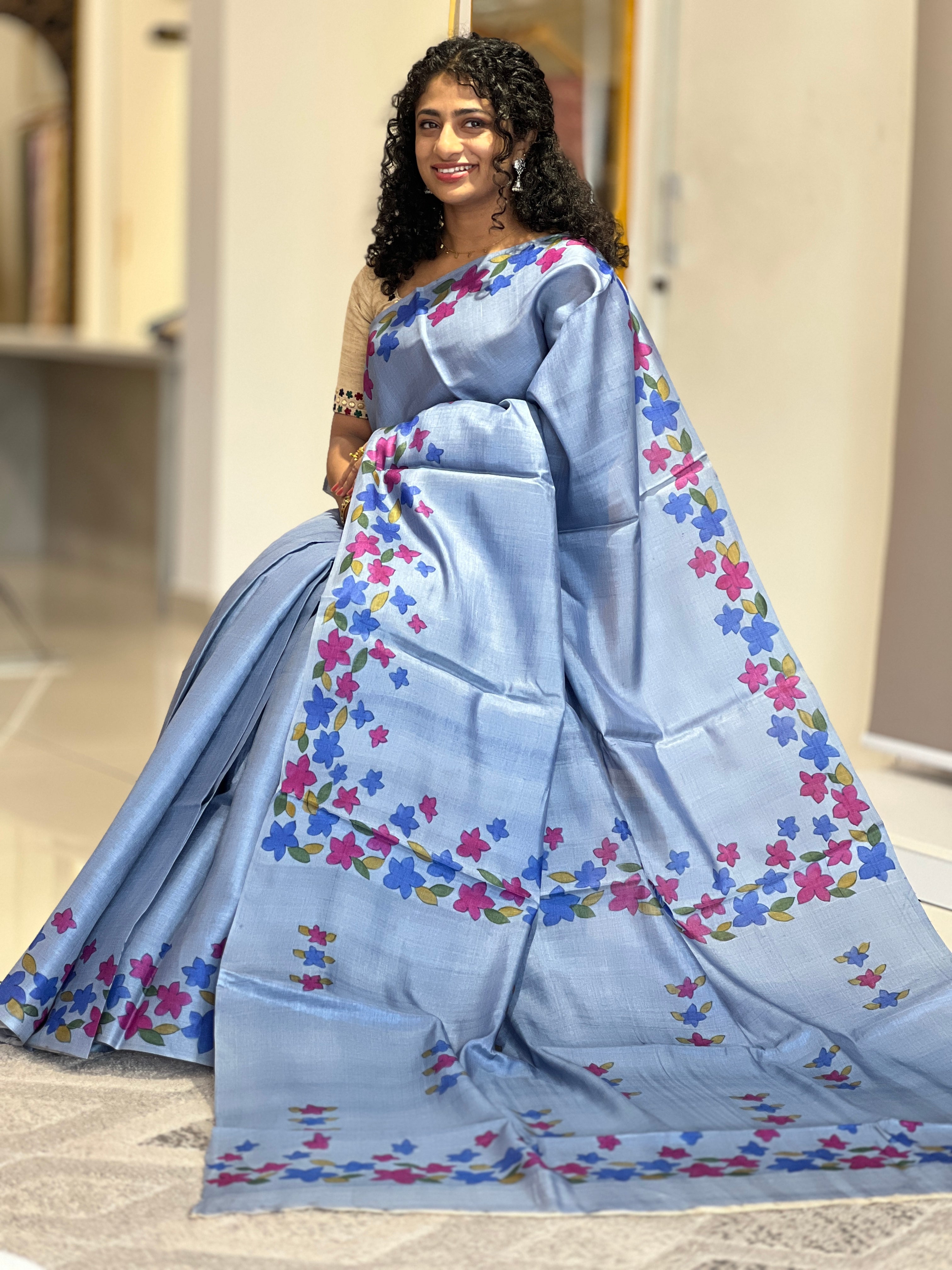 Hand Painted Tussar saree | HS1196