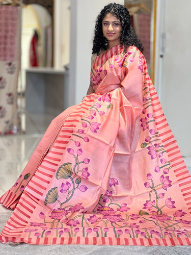 Floral Painted Pattern Soft Tussar Saree | HS1194