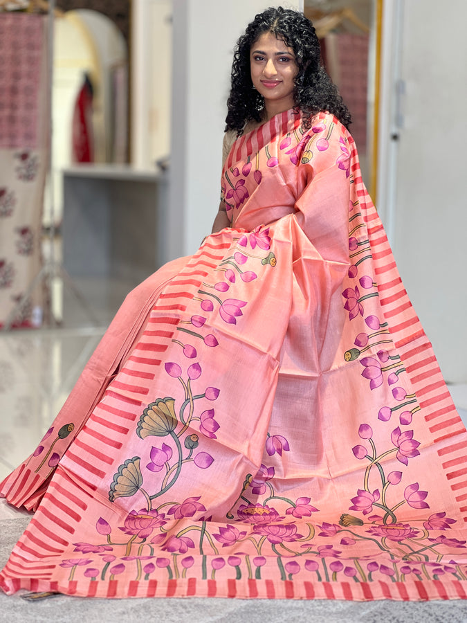 Floral Painted Pattern Soft Tussar Saree | HS1194