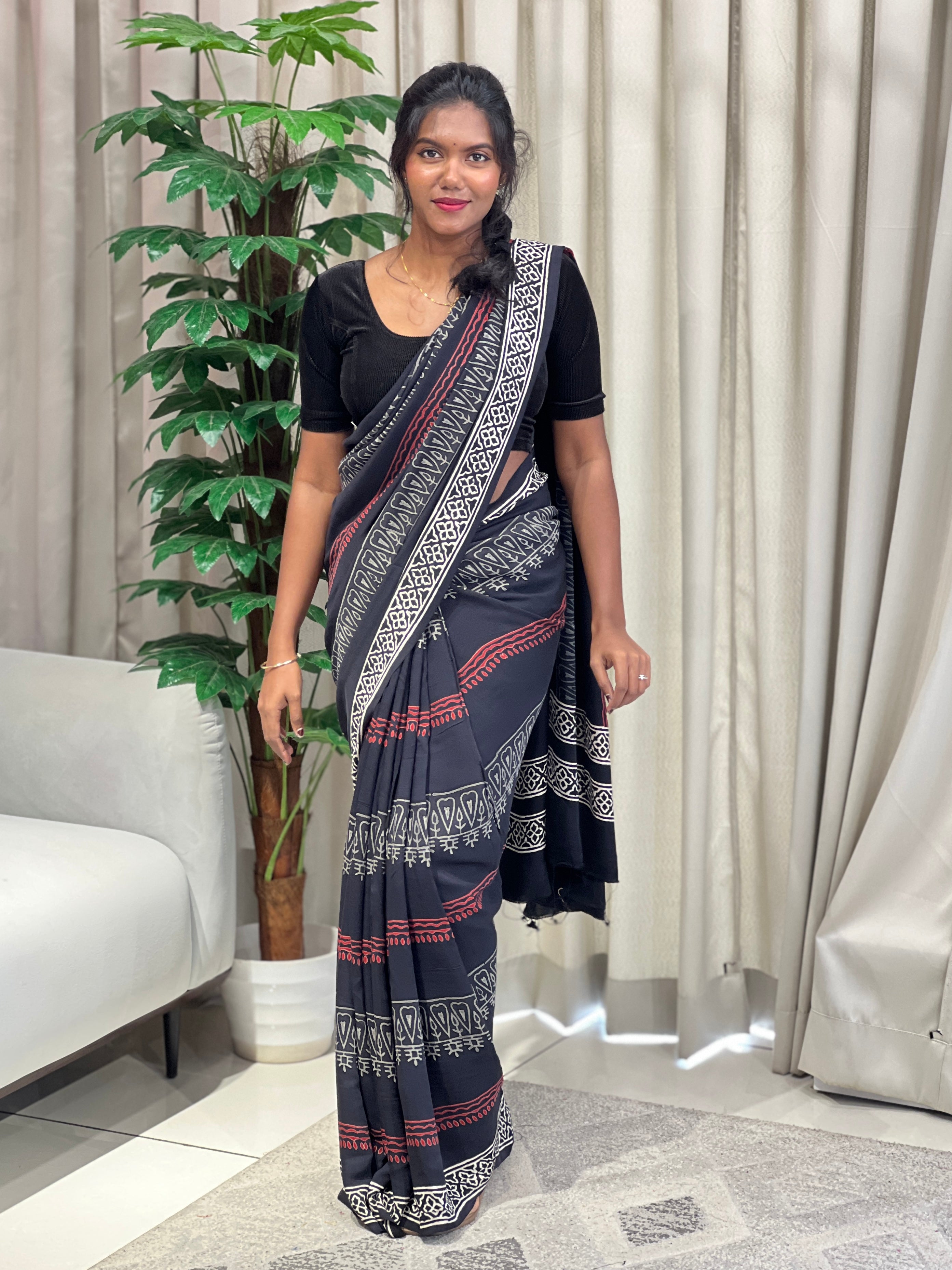 Block Printed Modal Silk Saree | JKL533