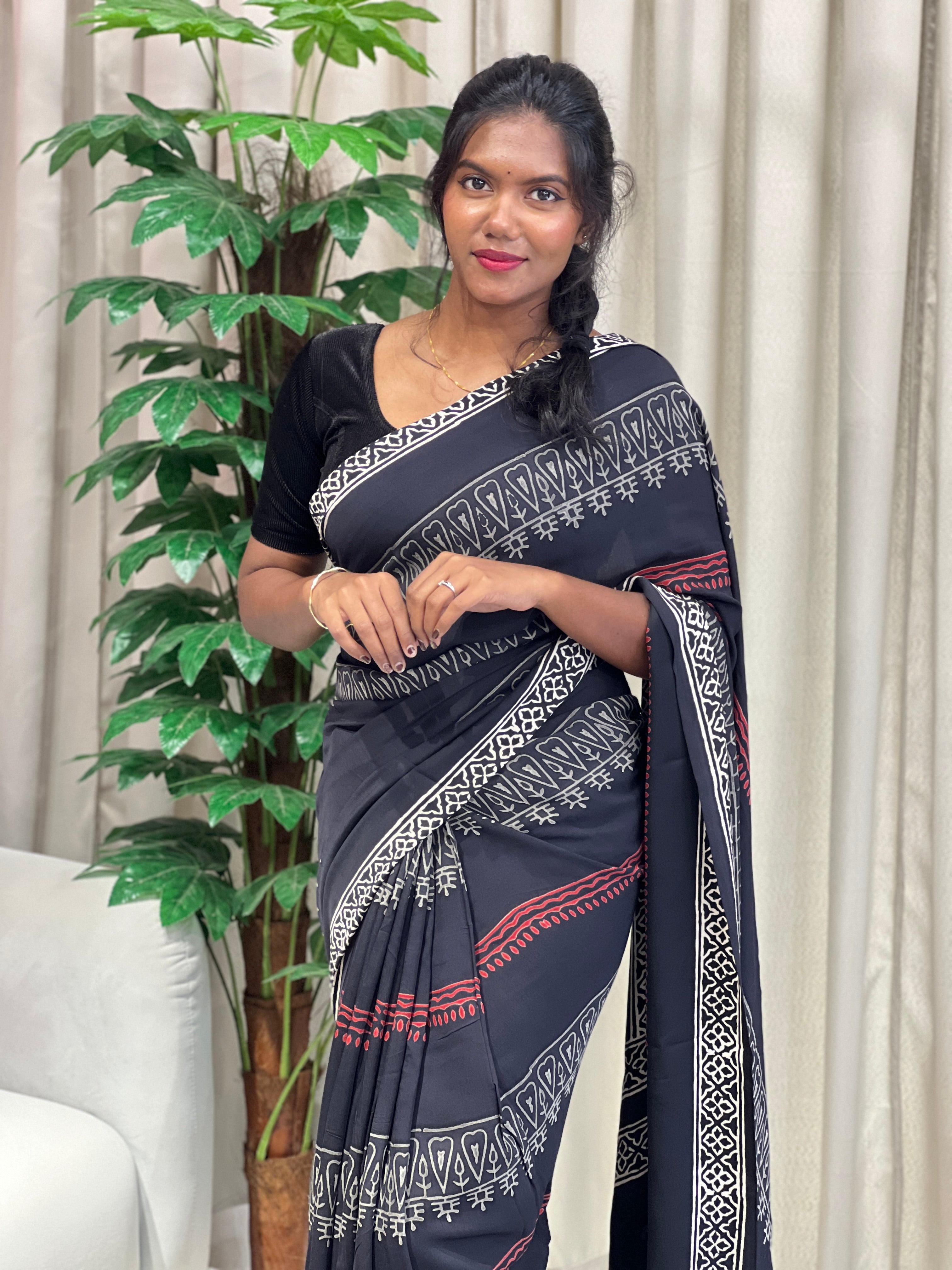 Block Printed Modal Silk Saree | JKL533
