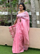 Silver Zari Geometrical Buta Design Silk Linen Saree | SK250