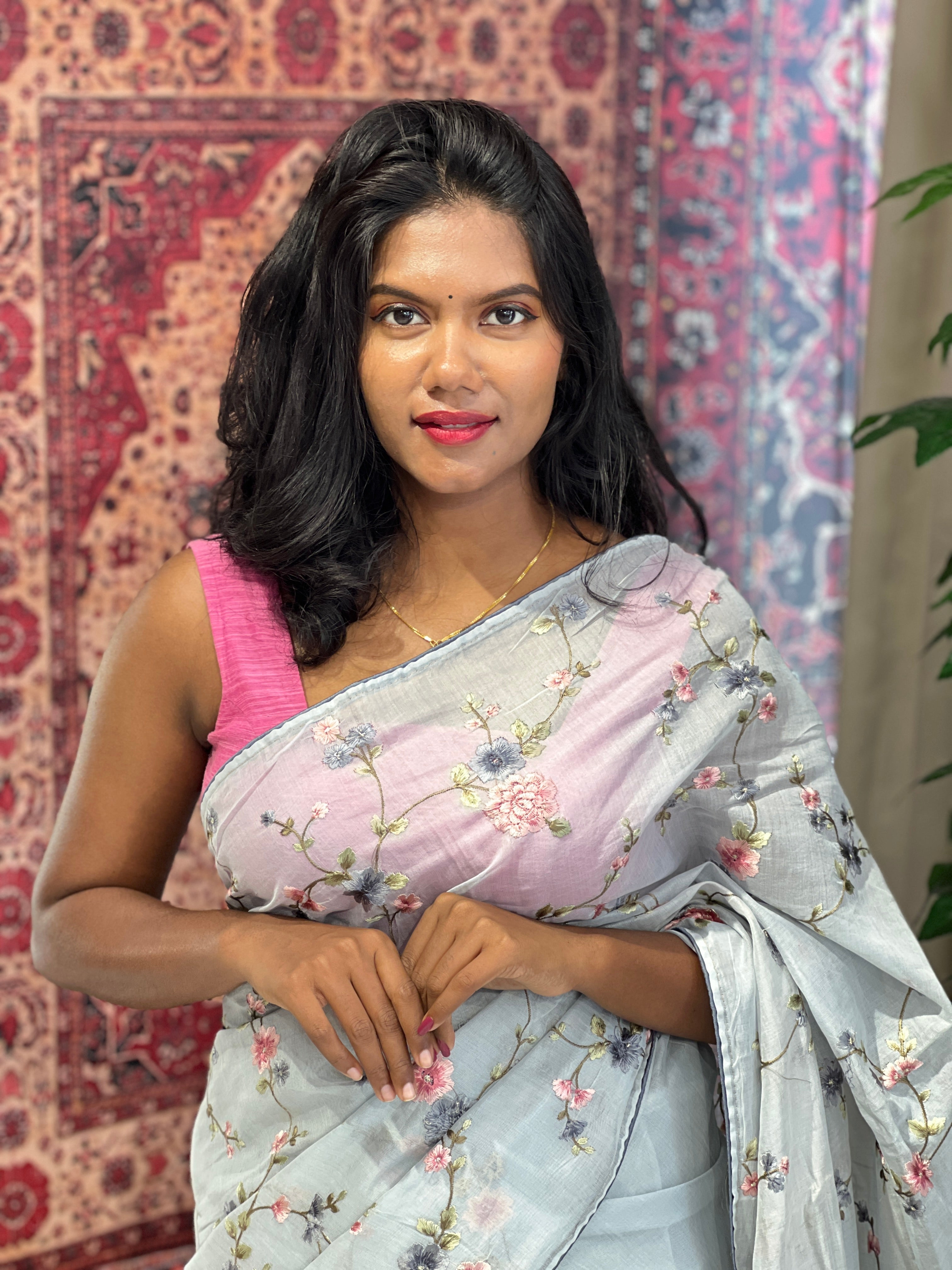 Floral Embroidery Patterned Chanderi Finish Saree | BLD656