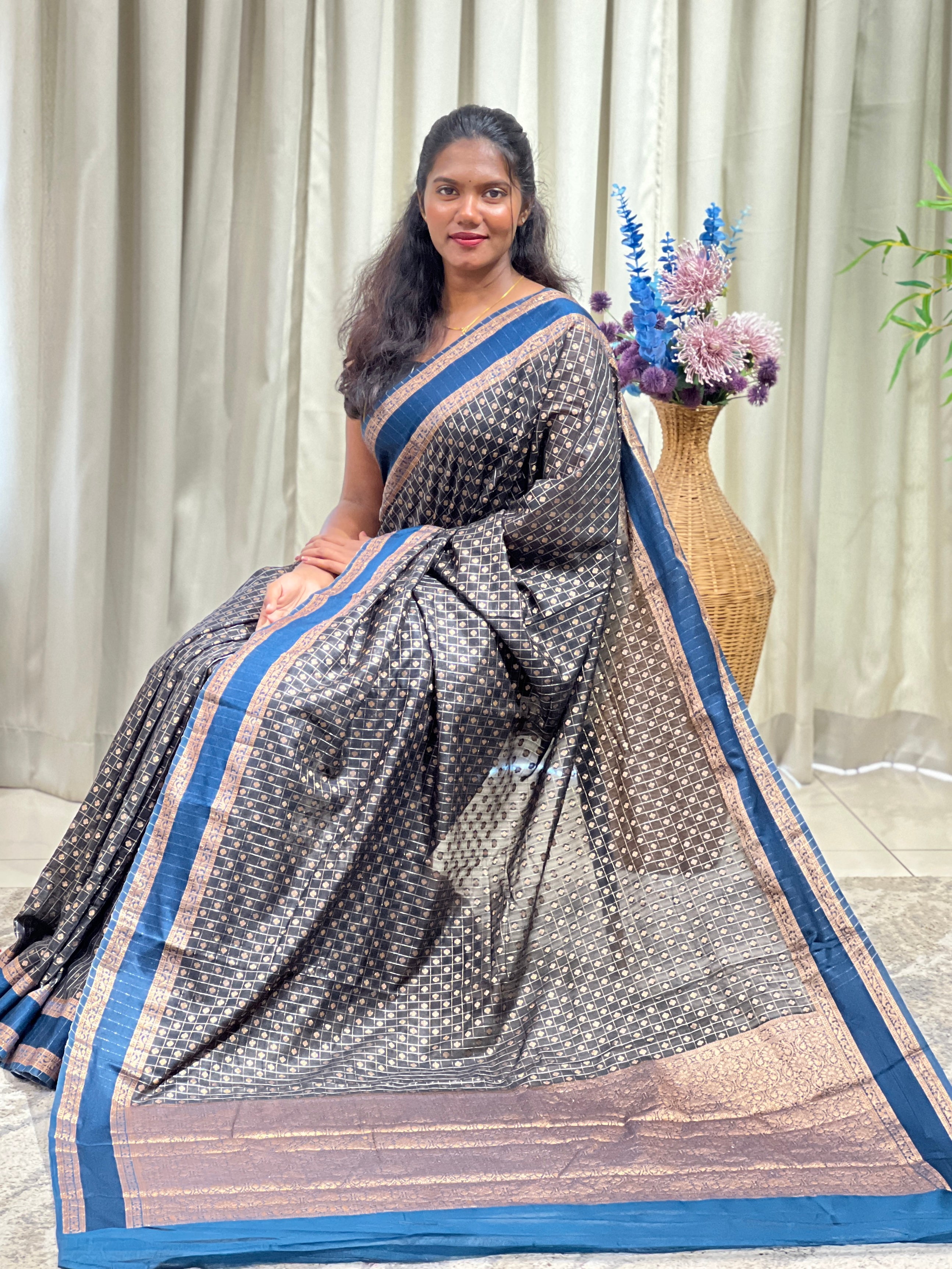Check Pattern Semi Silk Saree | ZSS578