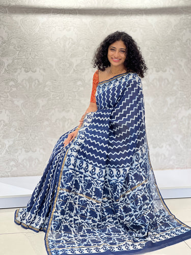 Block Printed Chanderi Saree | JKL351
