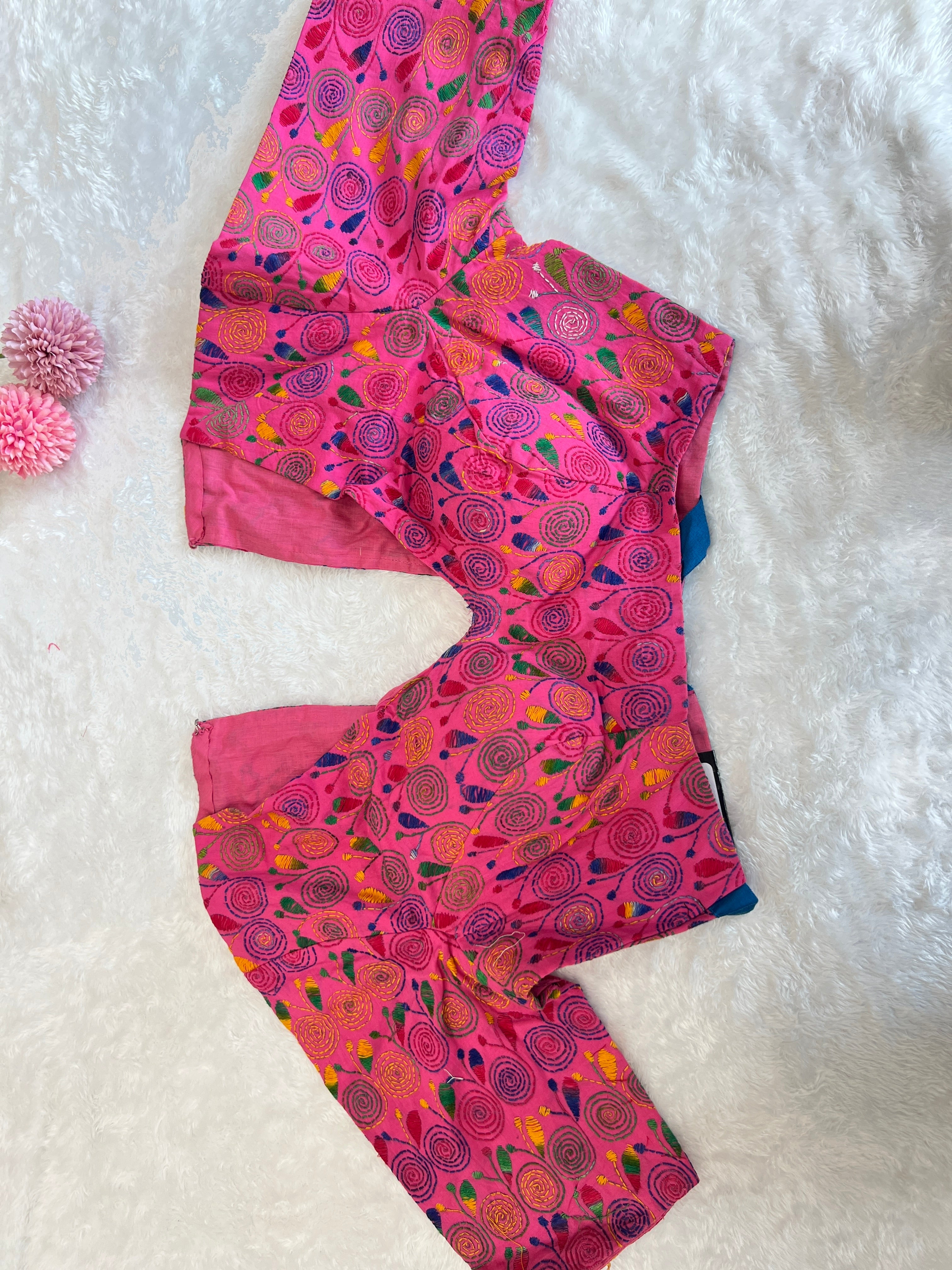 Hand Kantha Embroidery Detailed Cotton Stitched Blouse | DNB125