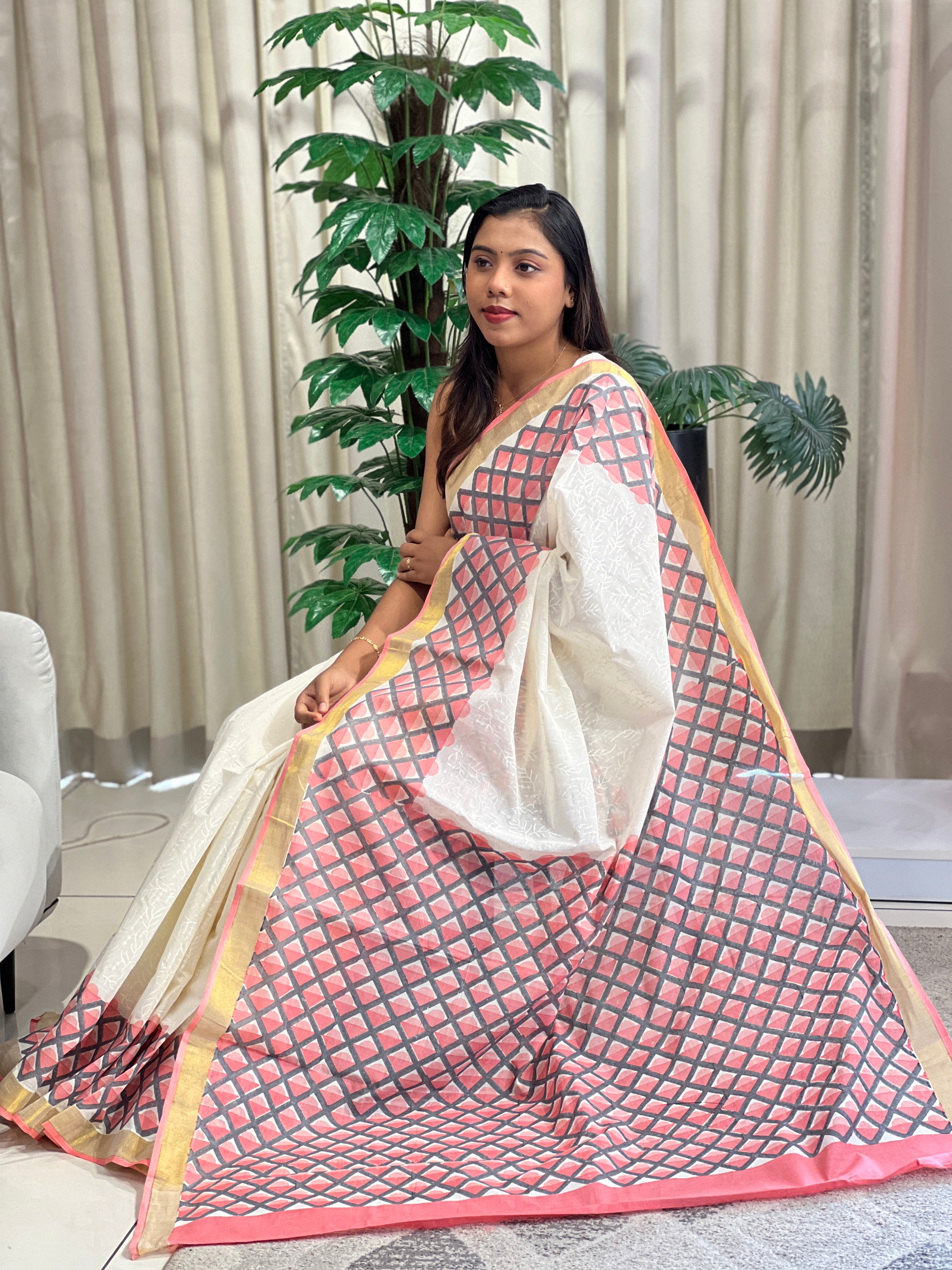 Jaal Pattern Kerala Cotton Saree | JSC323