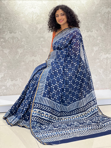 Block Printed Chanderi Saree | JKL349