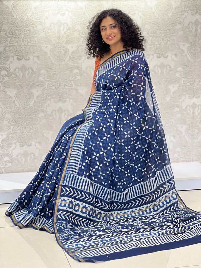 Block Printed Chanderi Saree | JKL349