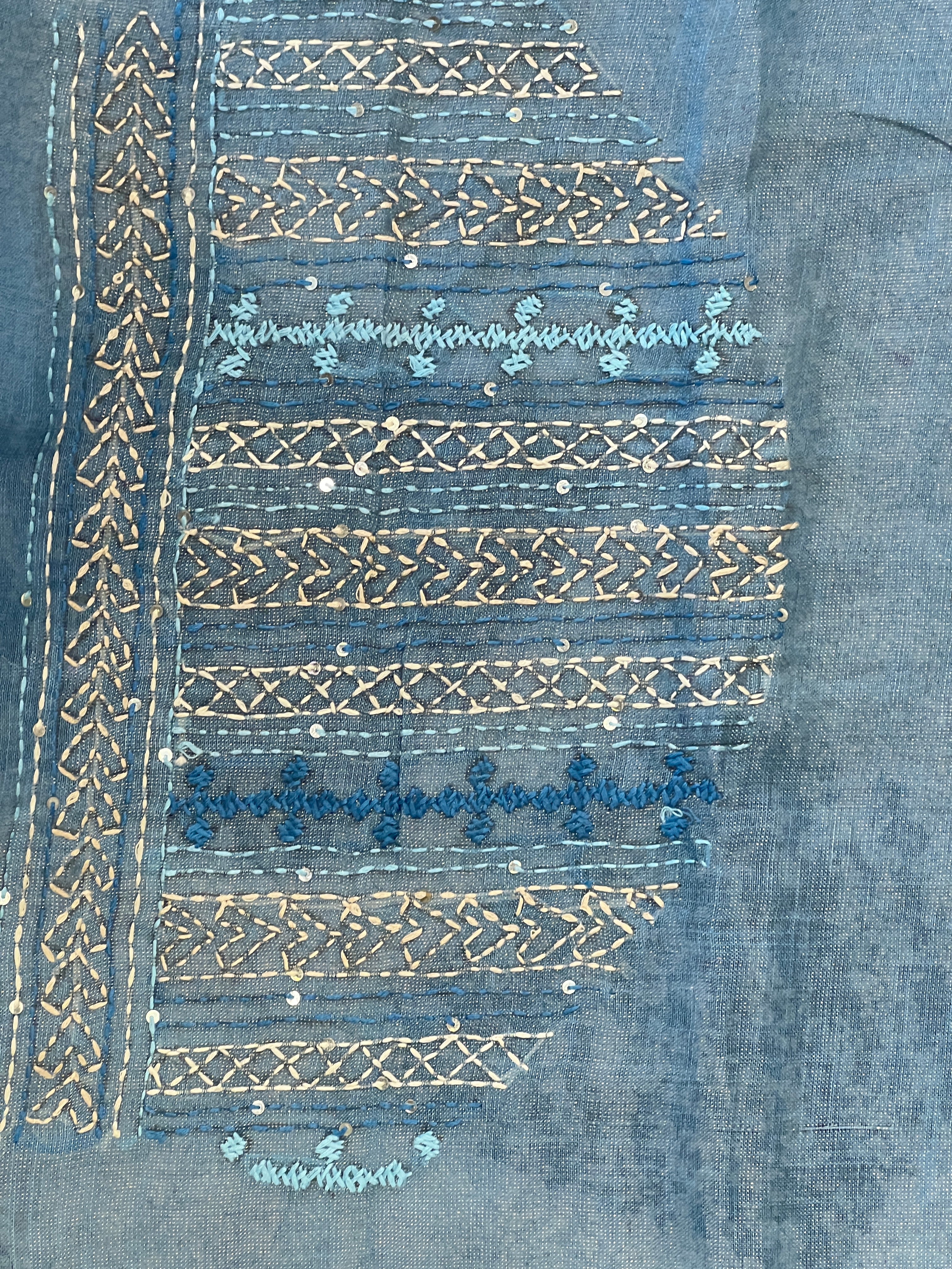 Floral Print & Hand Embroidery Detailed Tissue Linen Saree | BLD1929