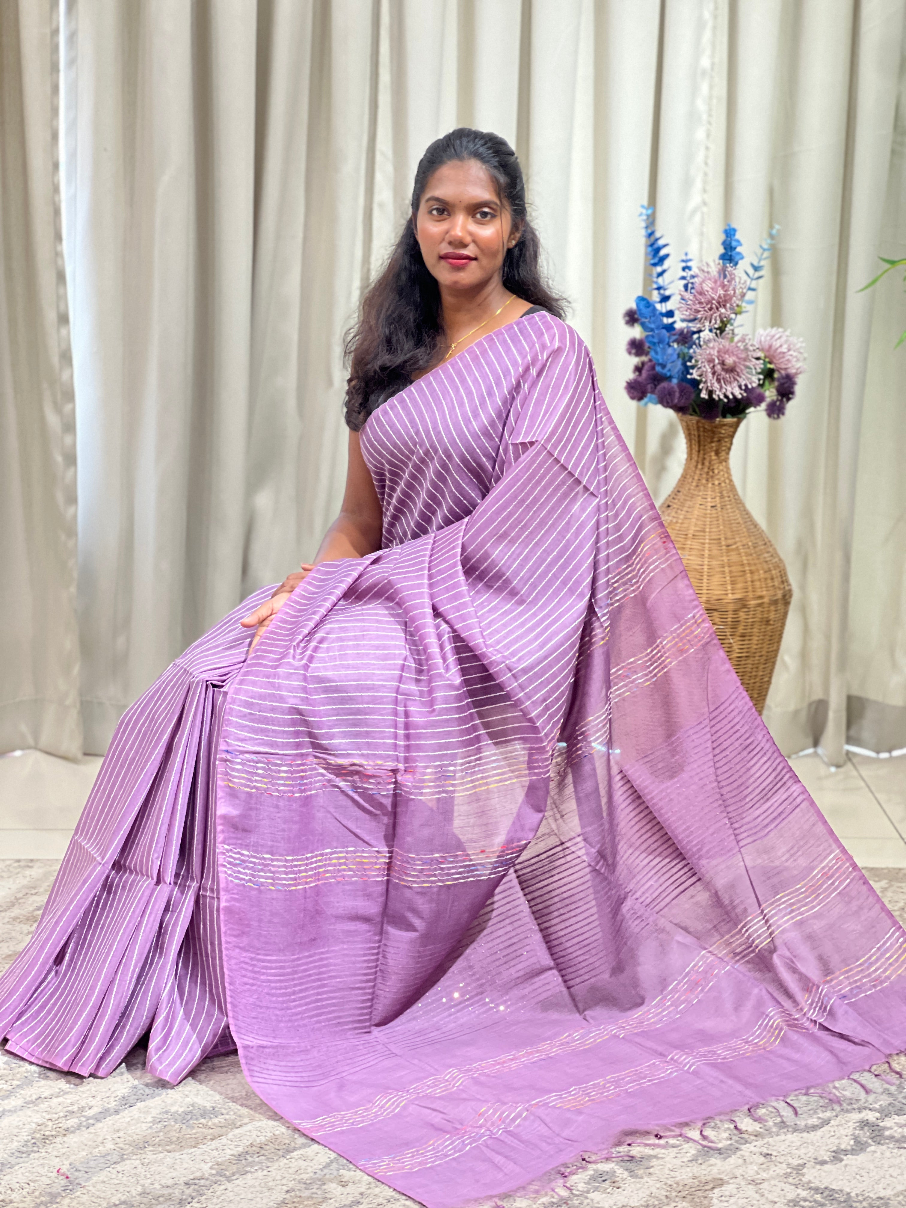 Onion Pink Bhagalpuri Linen Sarees With Kesiya Weaving Pattern | DLS117