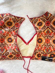 Floral Print Patterned Chanderi Finish Stitched Blouse | DNB124