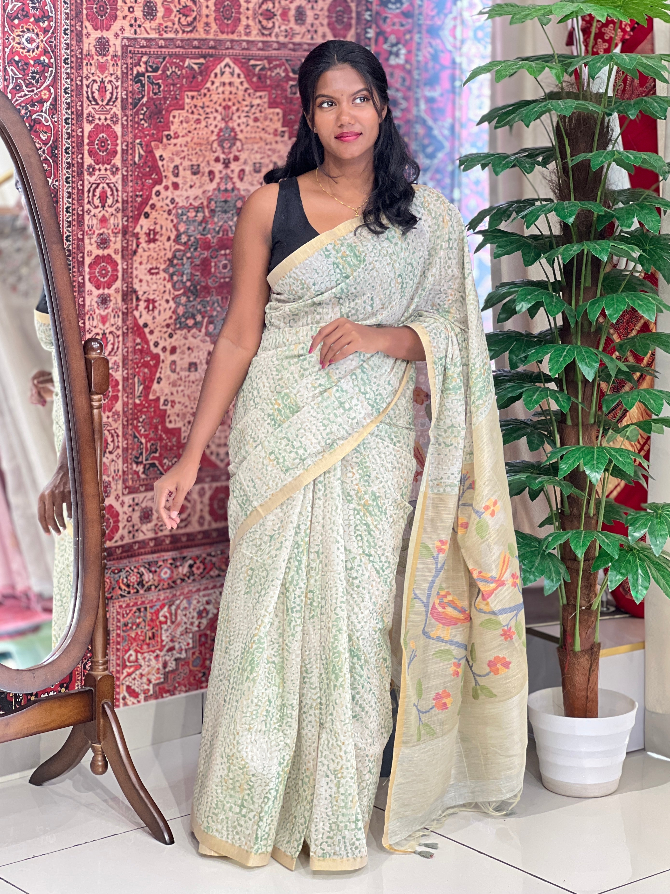 Printed With Jamdani Detailed Semi Tussar Saree | SSN278