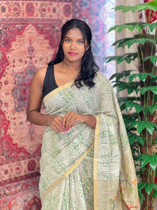 Printed With Jamdani Detailed Semi Tussar Saree | SSN278