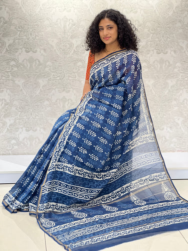 Block Printed Chanderi Saree | JKL347