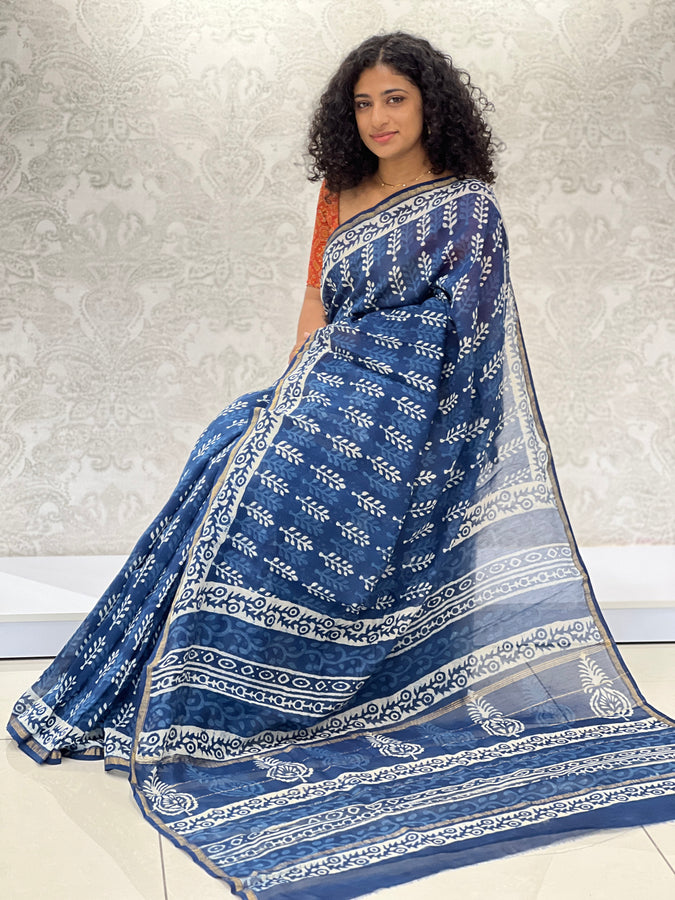 Block Printed Chanderi Saree | JKL347