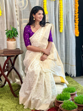 Floral Butta Weaved Banarasi Chanderi Saree | HT264