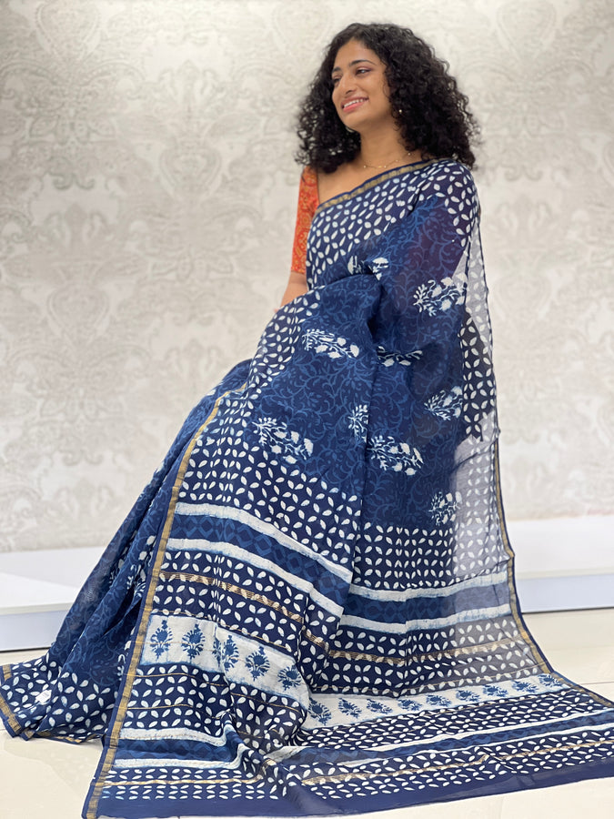 Block Printed Chanderi Saree | JKL352