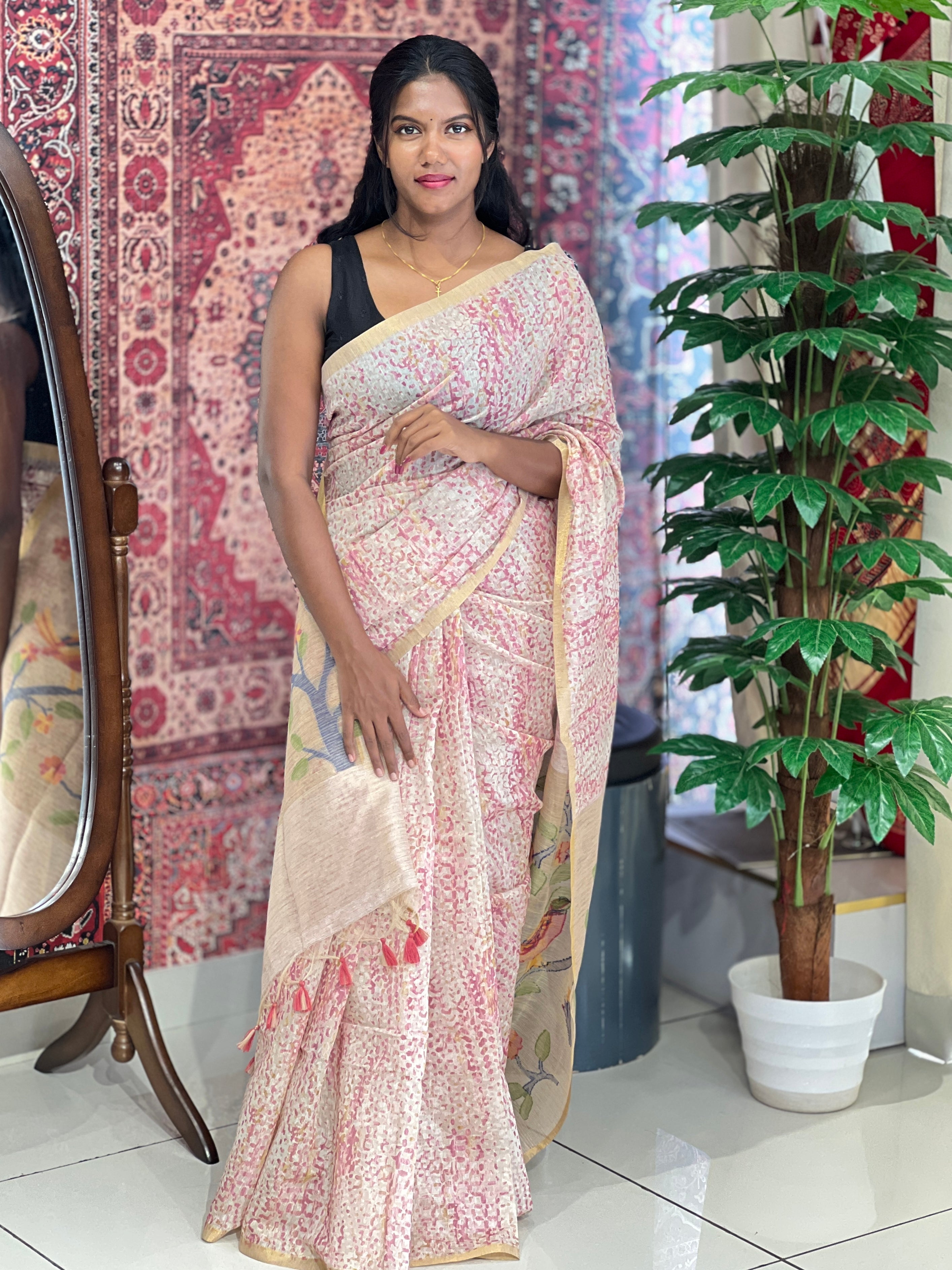 Printed With Jamdani Detailed Semi Tussar Saree | SSN279