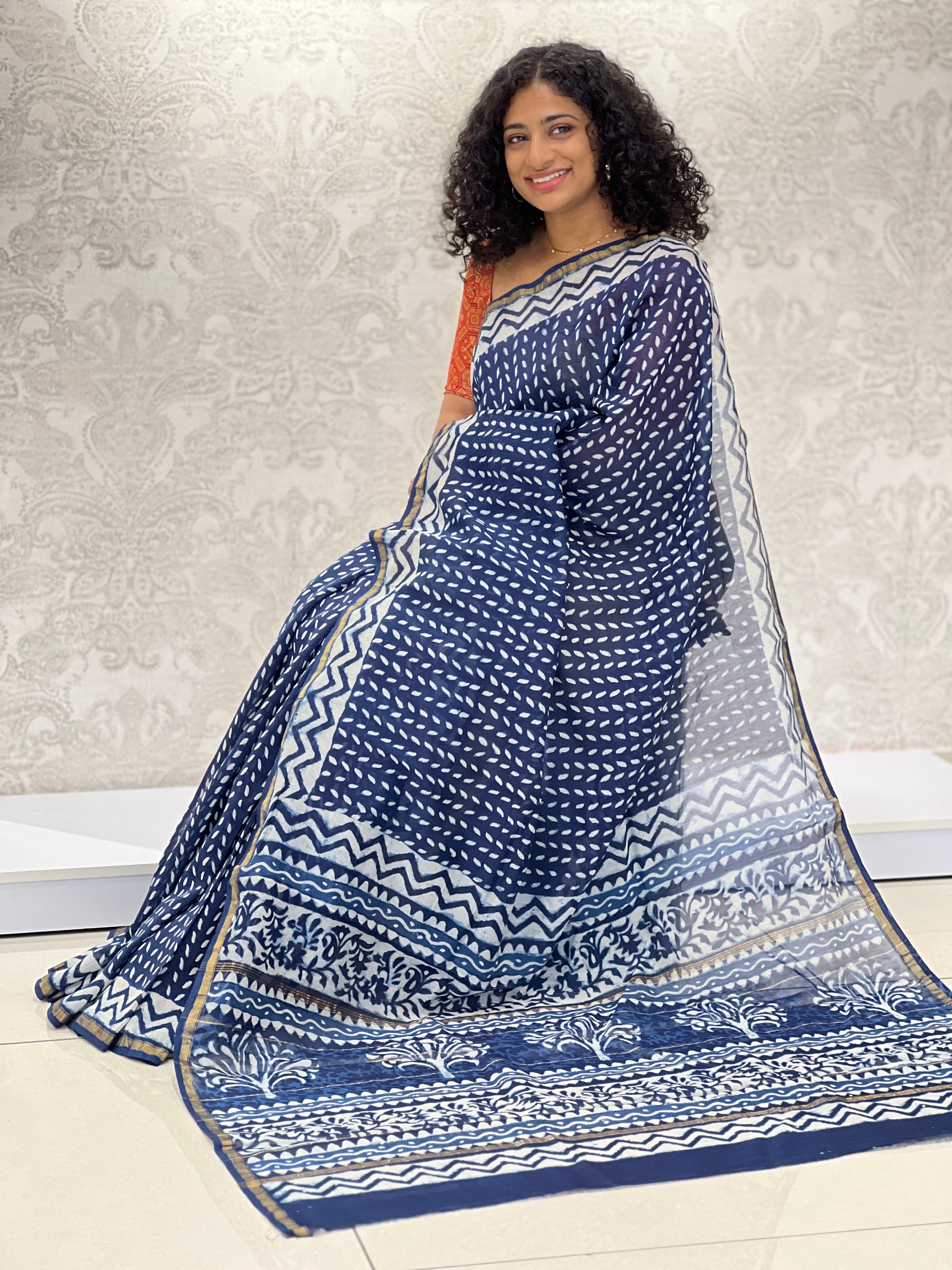 Block Printed Chanderi Saree | JKL354