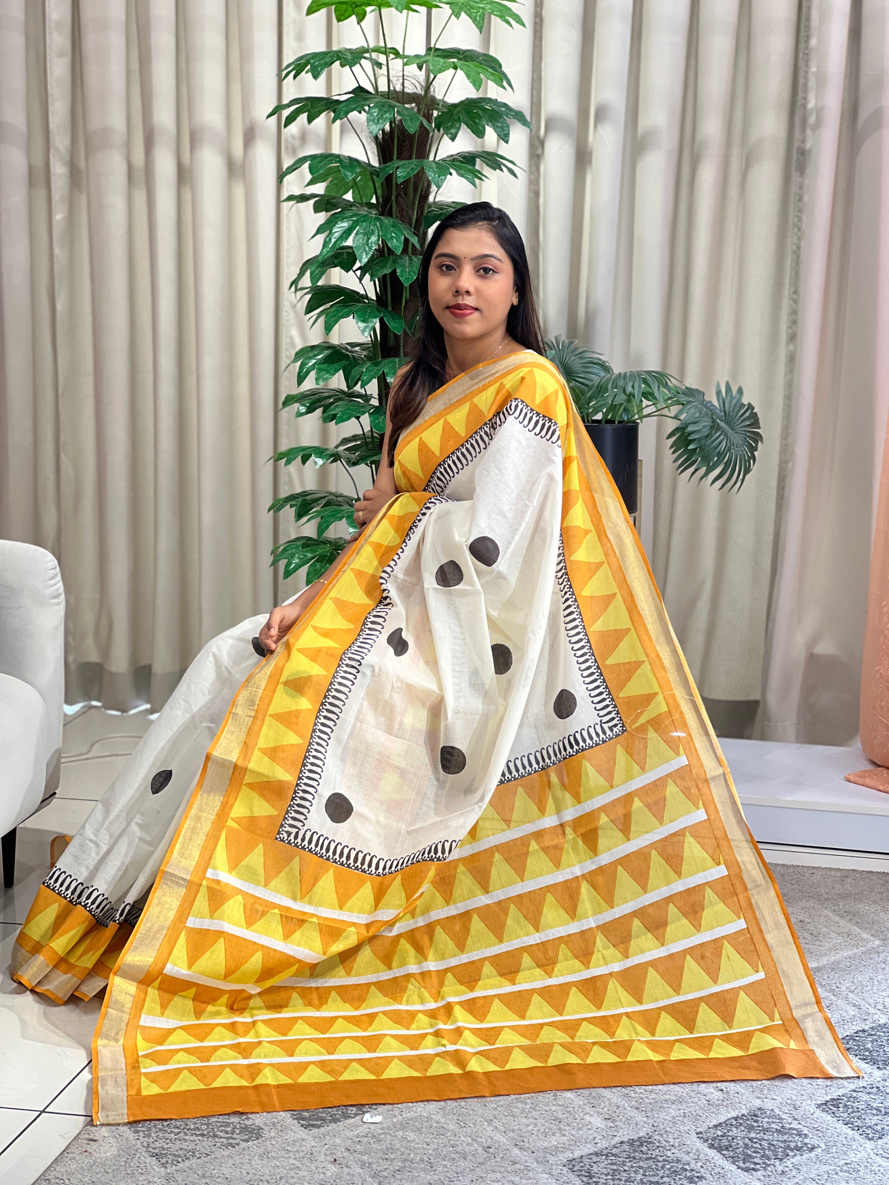 Temple Border Pattern Kerala Cotton Saree | JSC331