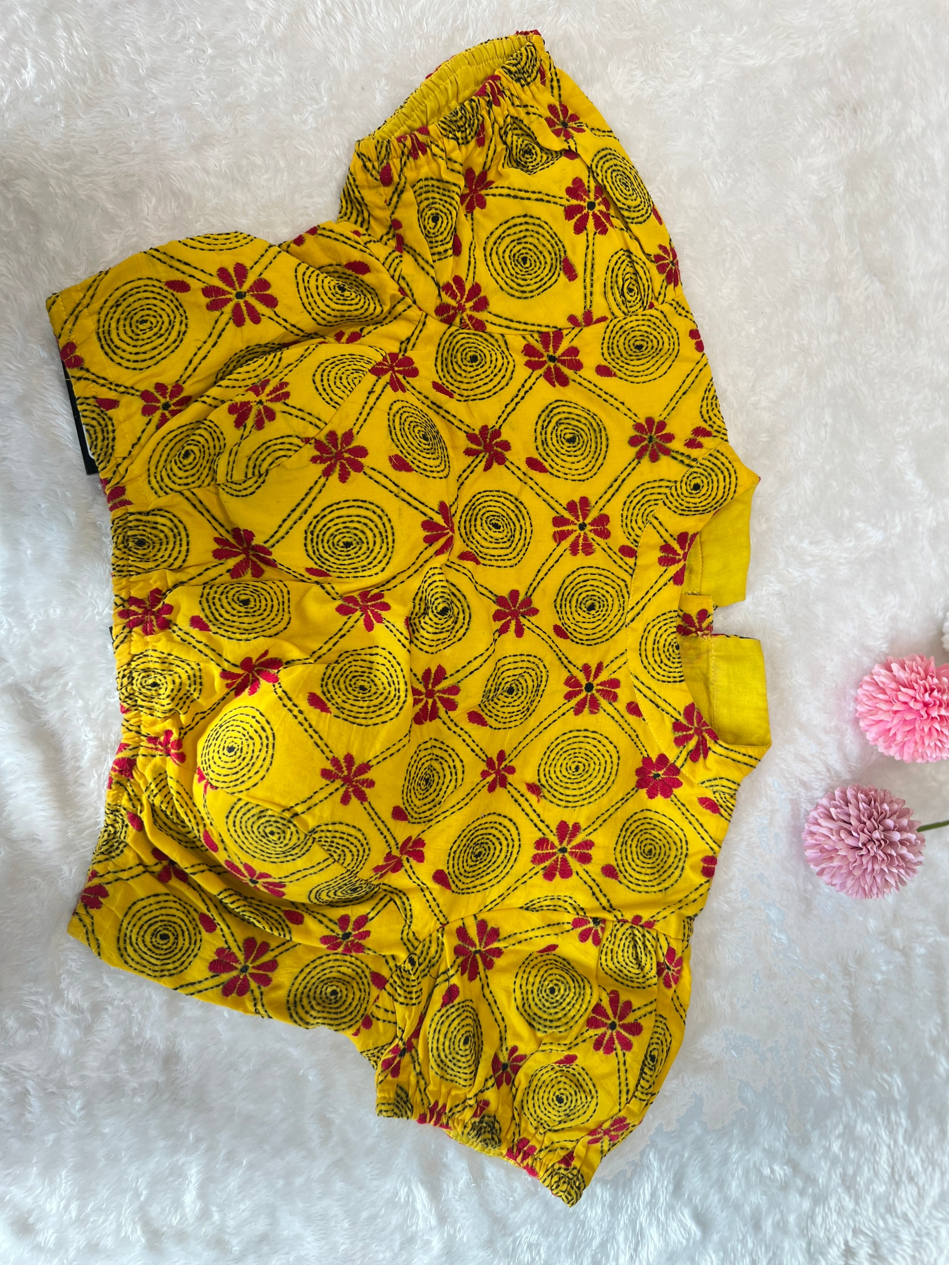 Hand Kantha Embroidery Detailed Cotton Stitched Blouse | DNB119