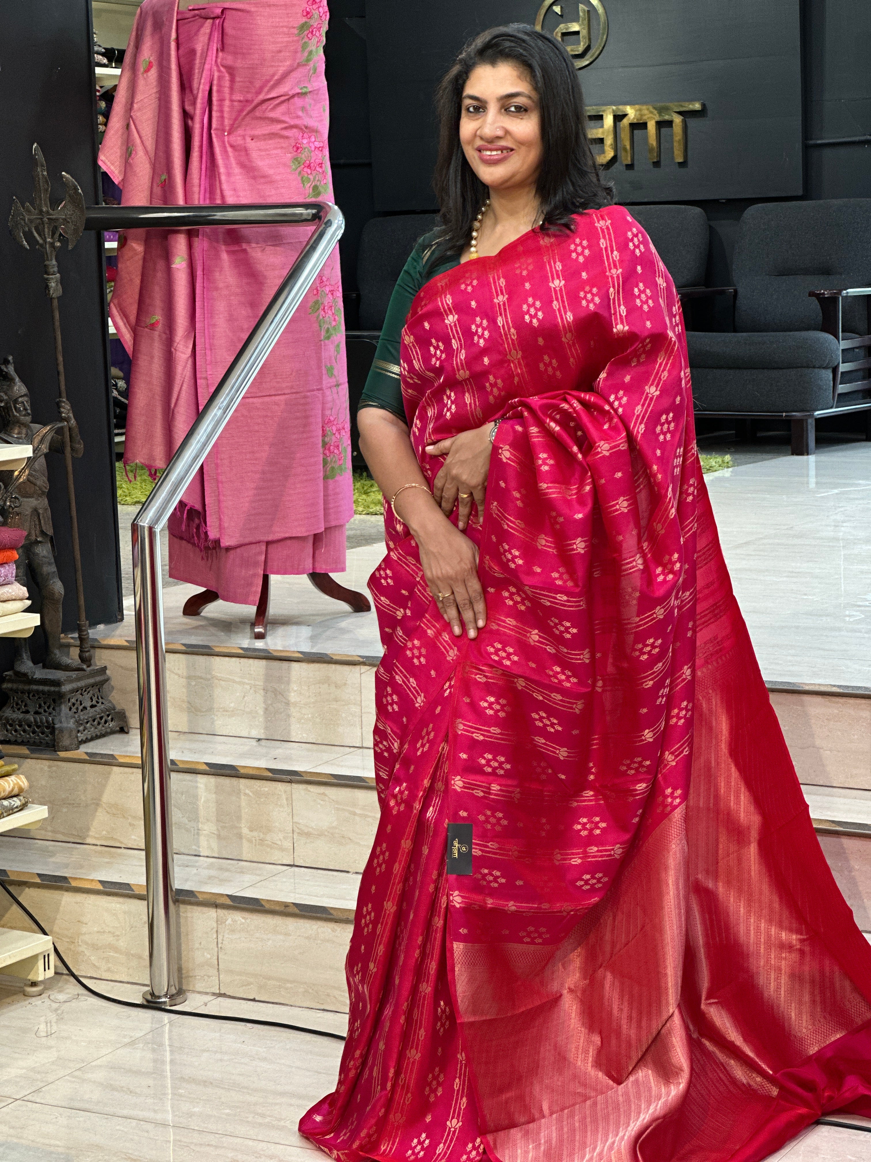 Vertical Woven Pattern Powerloom Soft Silk Saree | SMT124