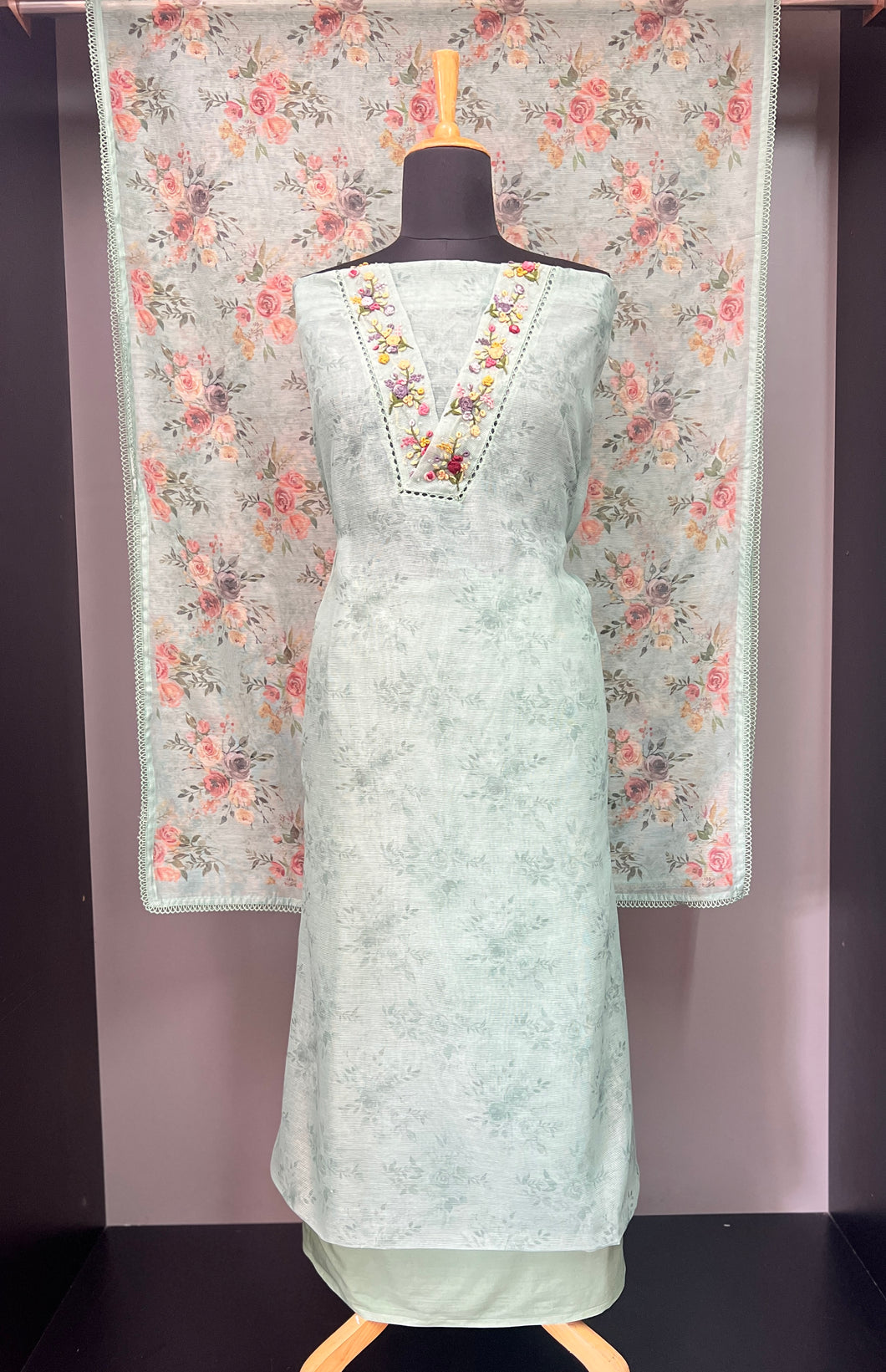 Print With Hand Embroidery Detailed Kota Salwar Set | BLD929