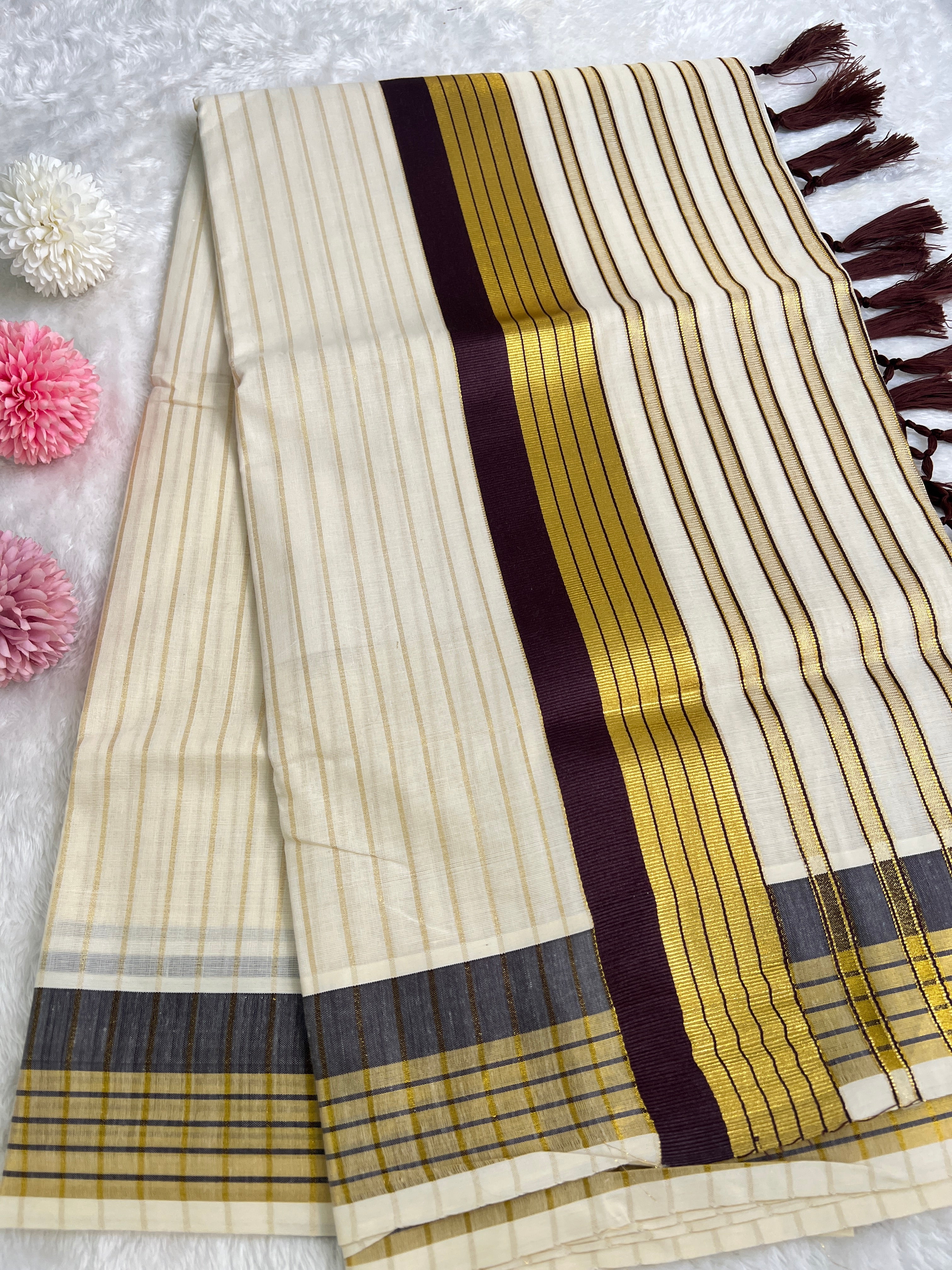 Temple Pattern Border Kerala Cotton Saree | GAT530